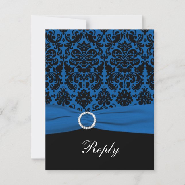 Cobalt Blue and Black Damask RSVP Card (Front)