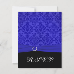 Cobalt Blue and Black Damask RSVP Card