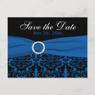 Cobalt Blue and Black Damask Save the Date Card
