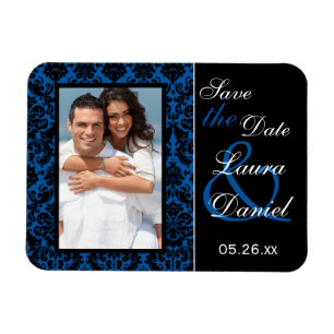 Cobalt Blue and Black Damask Save the Date Magnet