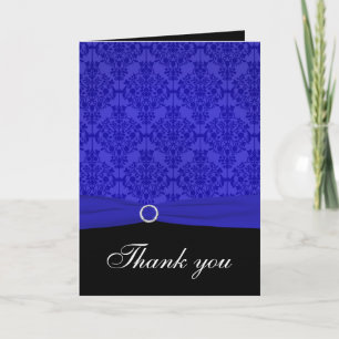 Cobalt Blue and Black Damask Thank You Card