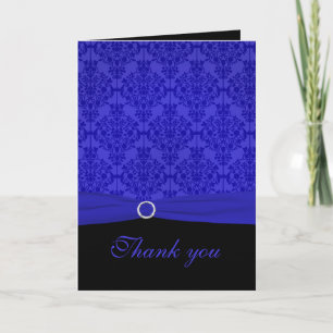 Cobalt Blue and Black Damask Thank You Card