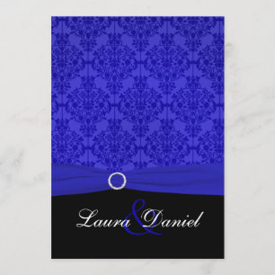 Cobalt Blue and Black Damask Wedding Invitation