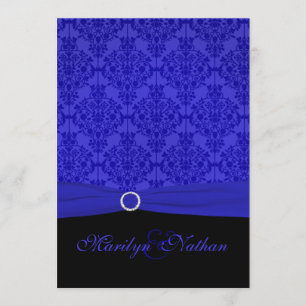 Cobalt Blue and Black Damask Wedding Invitation