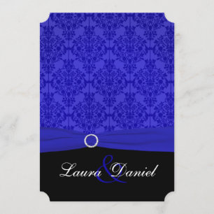 Cobalt Blue and Black Damask Wedding Invitation