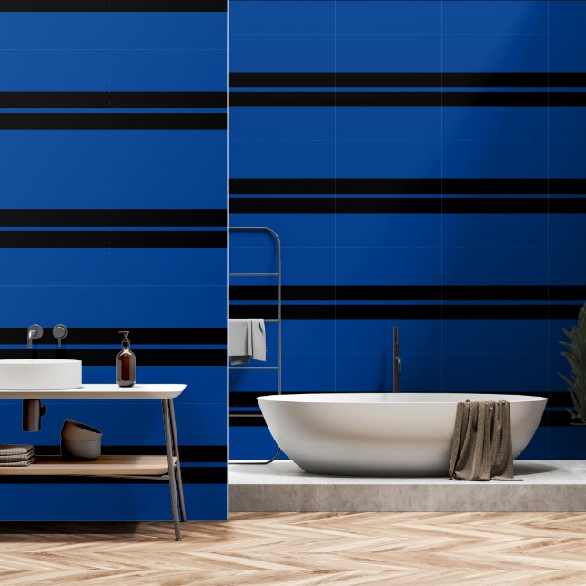 Cobalt Blue And Black Stripe  Wallpaper (Bathroom)