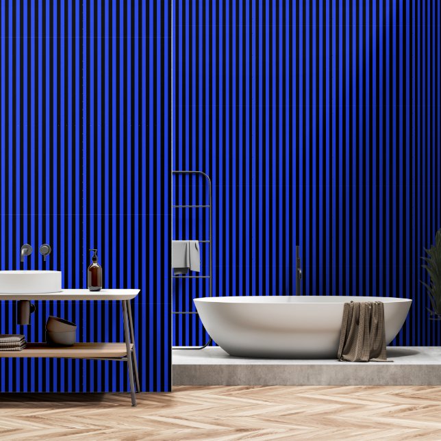 Cobalt Blue And Black Stripes Wallpaper (Bathroom)