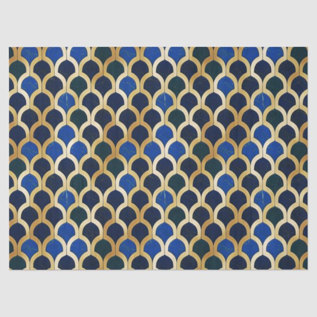 Cobalt Blue and Gold Art Deco Marble pattern Tissue Paper (Front)