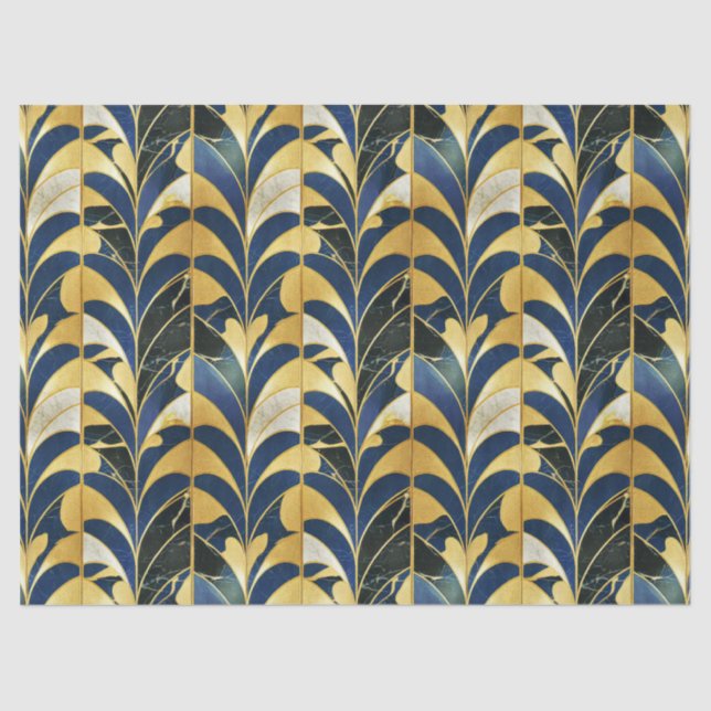 Cobalt Blue and Gold Art Deco Marble pattern Tissue Paper (Front)