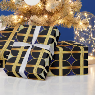 Cobalt Blue and Gold Art Deco Marble pattern Wrapping Paper