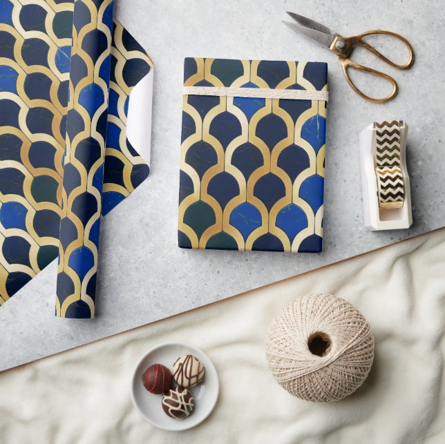 Cobalt Blue and Gold Art Deco Marble pattern Wrapping Paper (Crafts)