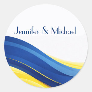 Cobalt Blue and Lemon Yellow Wedding  Classic Round Sticker