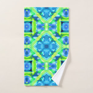 Cobalt Blue and Lime Green Tie Dye Pattern Bath Towel Set