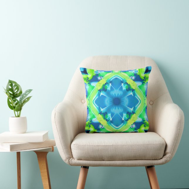 Cobalt Blue and Lime Green Tie Dye Pattern  Cushion (Chair)