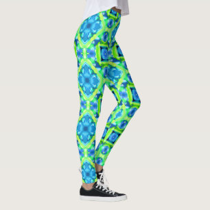 Cobalt Blue and Lime Green Tie Dye Pattern Leggings