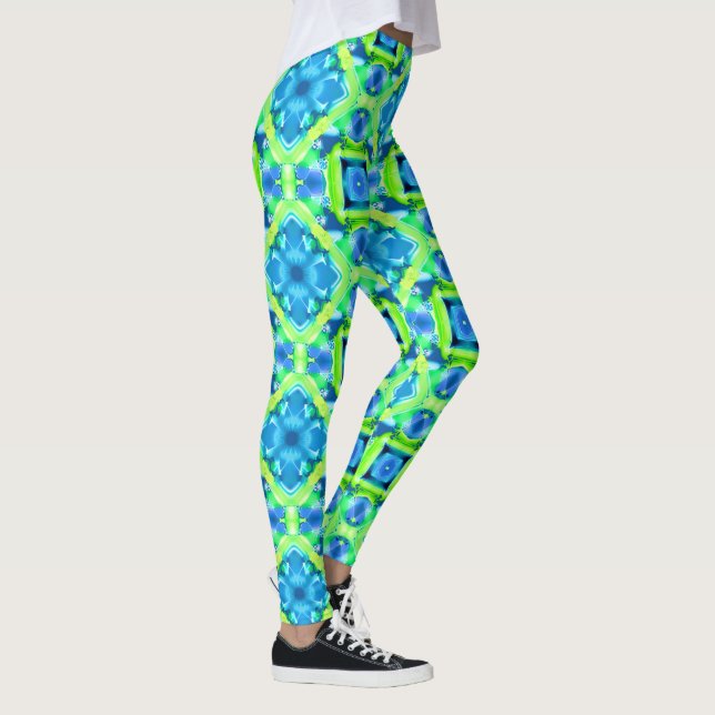 Cobalt Blue and Lime Green Tie Dye Pattern Leggings (Right)