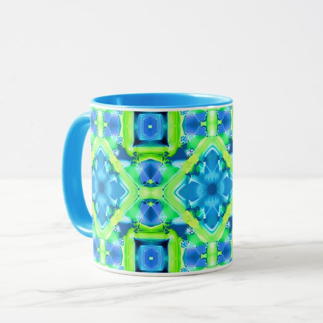 Cobalt Blue and Lime Green Tie Dye Pattern  Mug (Front Left)