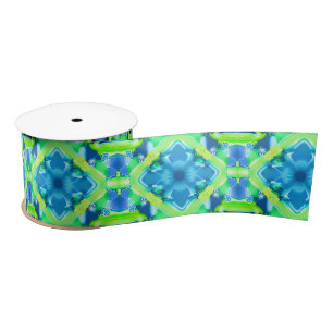 Cobalt Blue and Lime Green Tie Dye Pattern  Satin Ribbon