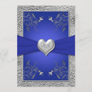 Cobalt Blue and Pewter Heart Monogram Invitation