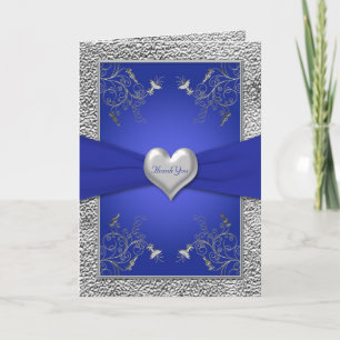 Cobalt Blue and Pewter Heart Thank You Card