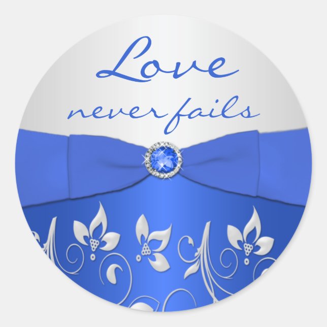 Cobalt Blue and Silver Floral 1.5" Round Sticker (Front)