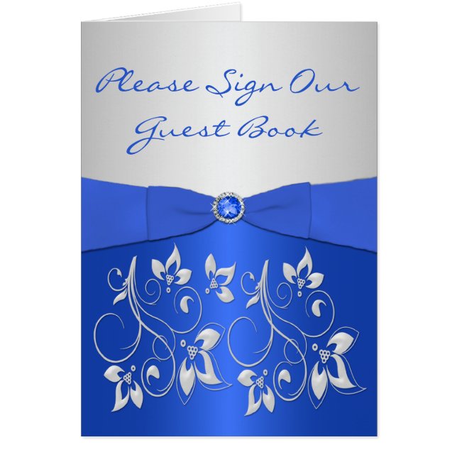 Cobalt Blue and Silver Floral Reception Table Card (Front)