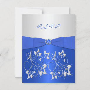 Cobalt Blue and Silver Floral RSVP Card