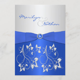 Cobalt Blue and Silver Floral Wedding Invitation