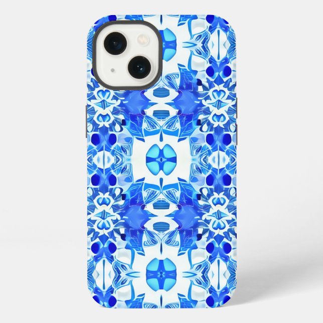 Cobalt Blue and White Batik Tile Pattern iPhone Case (Back)