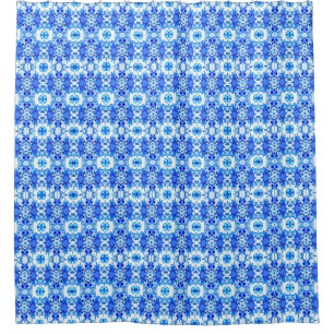 Cobalt Blue and White Batik Tile Pattern  Shower Curtain