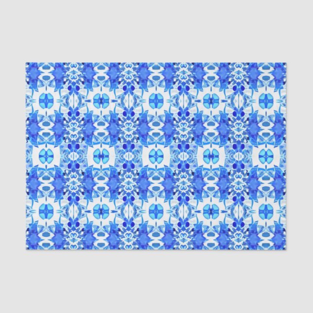 Cobalt Blue and White Batik Tile Pattern  Tissue Paper (Front)