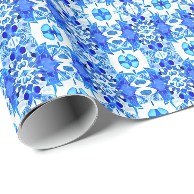 Cobalt Blue and White Batik Tile Pattern Wrapping Paper (Roll Corner)