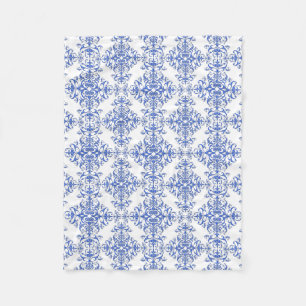 Cobalt Blue and White Floral Damask Style Pattern Fleece Blanket