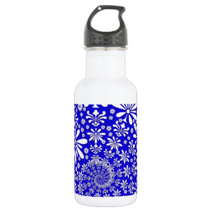 Cobalt Blue and White Floral Pattern 532 Ml Water Bottle