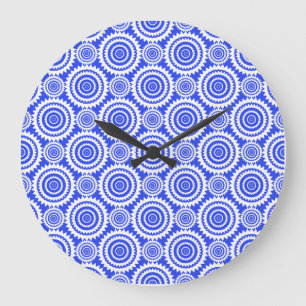 Cobalt Blue and White Kaleidoscope Pattern Large Clock
