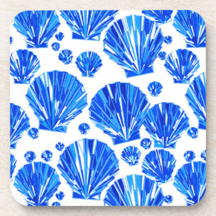 Cobalt Blue and White Sea Shells Beverage Coaster