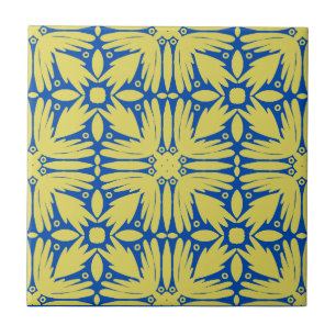 Cobalt Blue and Yellow Floral Tile