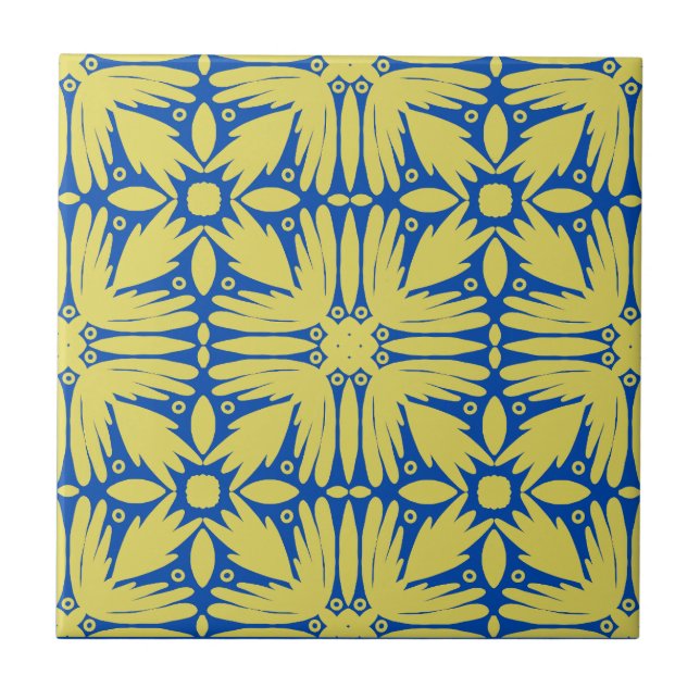 Cobalt Blue and Yellow Floral Tile (Front)