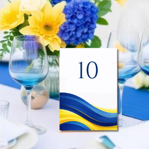 Cobalt Blue and Yellow Modern Wedding Table Number