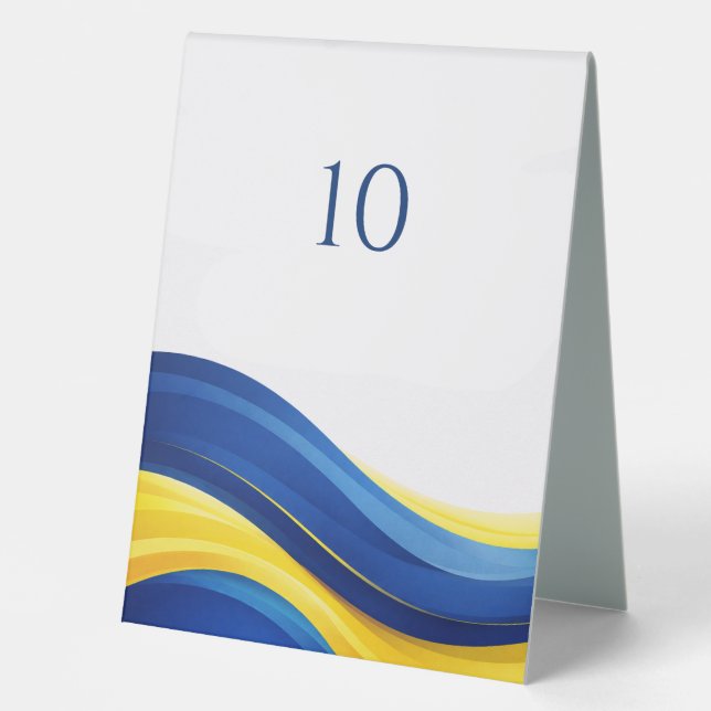 Cobalt Blue and Yellow Modern Wedding Table Number (Front)