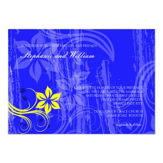 Cobalt Blue and Yellow Swirl Wedding Invitation