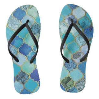 Cobalt Blue, Aqua & Gold Moroccan Flip Flops