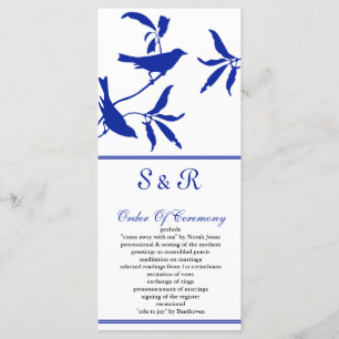 cobalt blue birds Wedding program Programme