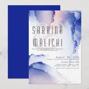 CObalt Blue Blush Rose Modern Fluid Ink Invitation