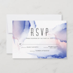 CObalt Blue Blush Rose Modern Fluid Ink RSVP Card