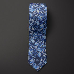 Cobalt Blue Botanical Monogram Tie