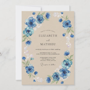 Cobalt Blue Botanical Romance Wedding Invitation