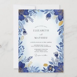 Cobalt Blue Brilliant Botanical Wedding Invitation