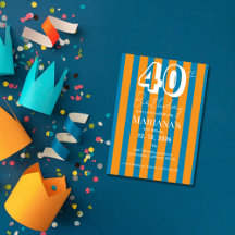 Cobalt Blue & Burnt Orange Stripes Modern Scripted