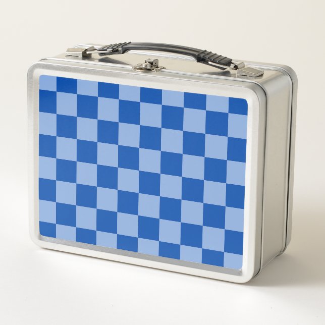 Cobalt Blue Chequerboard Metal Lunch Box (Front)
